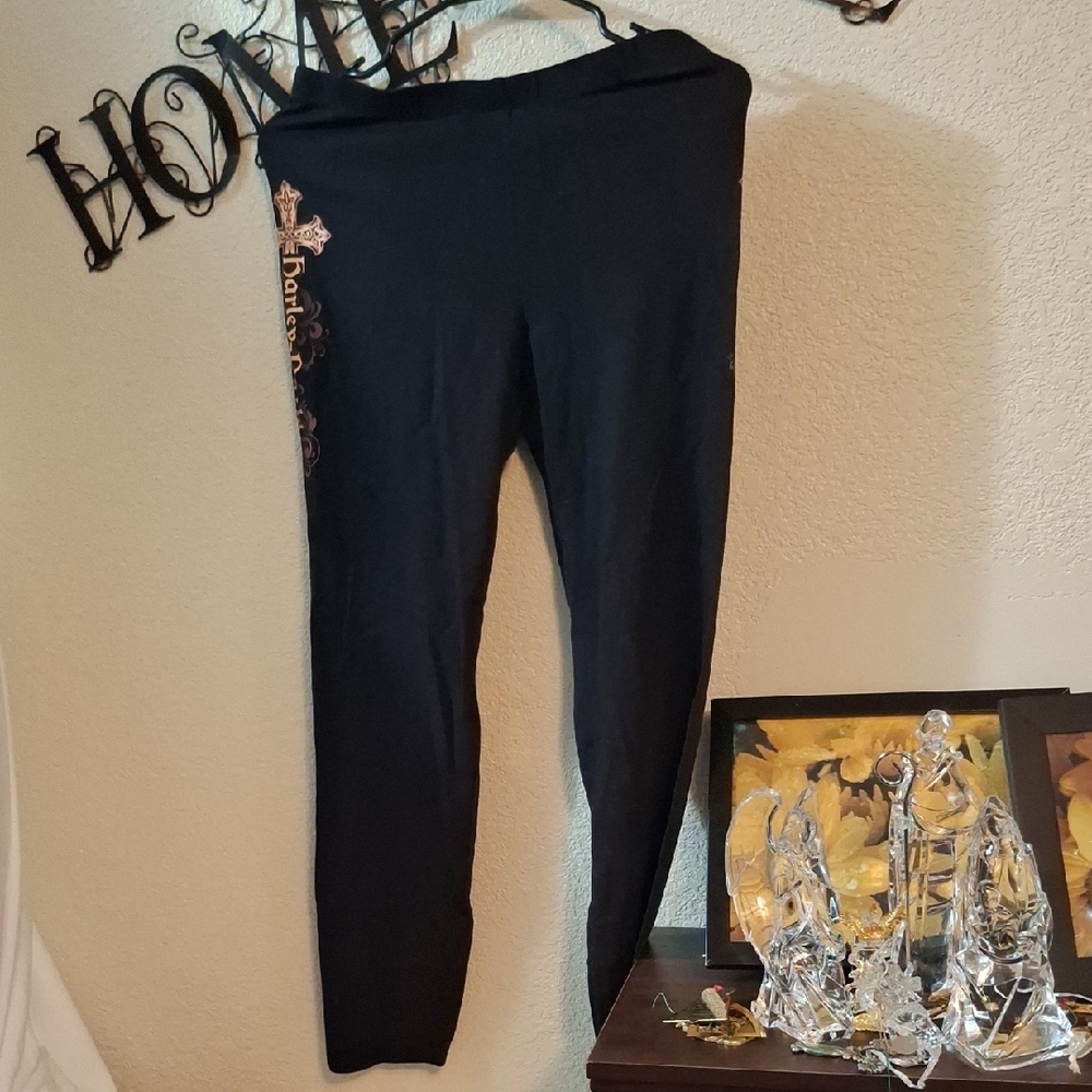 Harley Davison Bella Canvas Black Cross Embellished Leggings